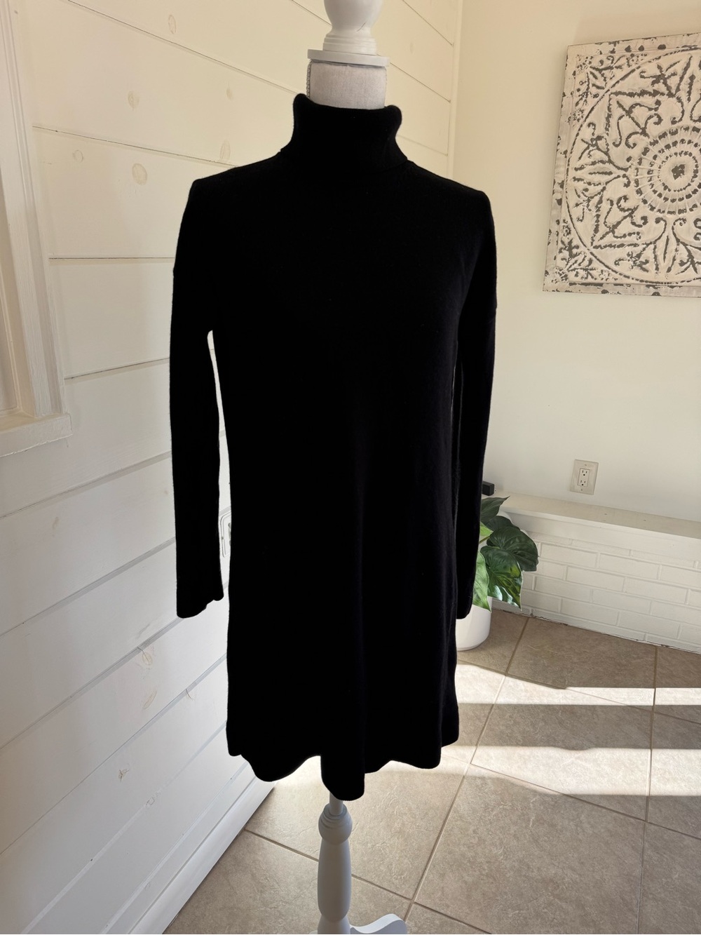 Sézane Black Merino Wool Turtleneck Sweater Dress | Tortoiseshell Button Cuffs